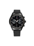 Tommy Hilfiger Chronograph Leather Watch — Black