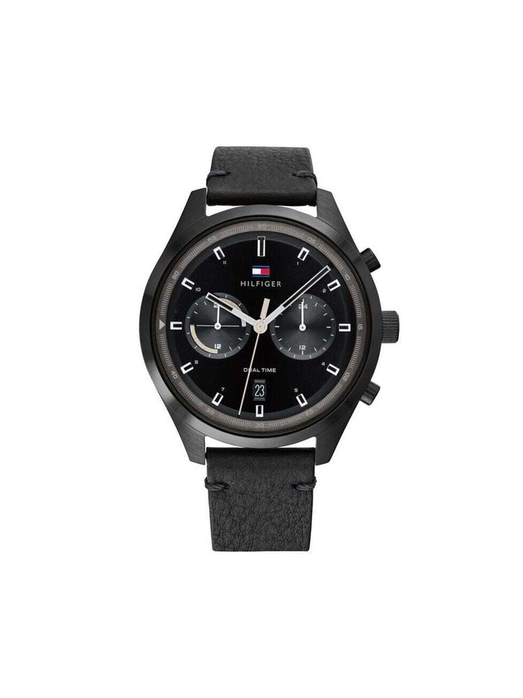 Tommy Hilfiger Chronograph Leather Watch — Black