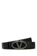 Valentino Garavani Crystal-Embellished VLogo Buckle Belt — Black