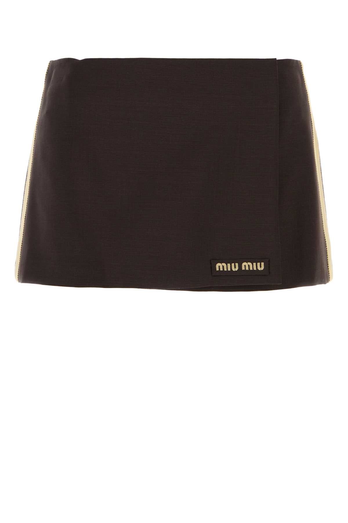 Miu Miu Mohair-Wool Blend Skirt — Brown