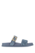 Fendi Denim Raffia Two-Strap Sandal — Blue