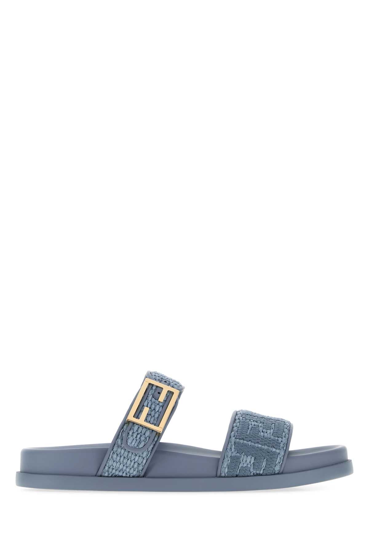 Fendi Denim Raffia Two-Strap Sandal — Blue