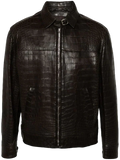 Brioni Lizard-Embossed Calf Leather Jacket — Black