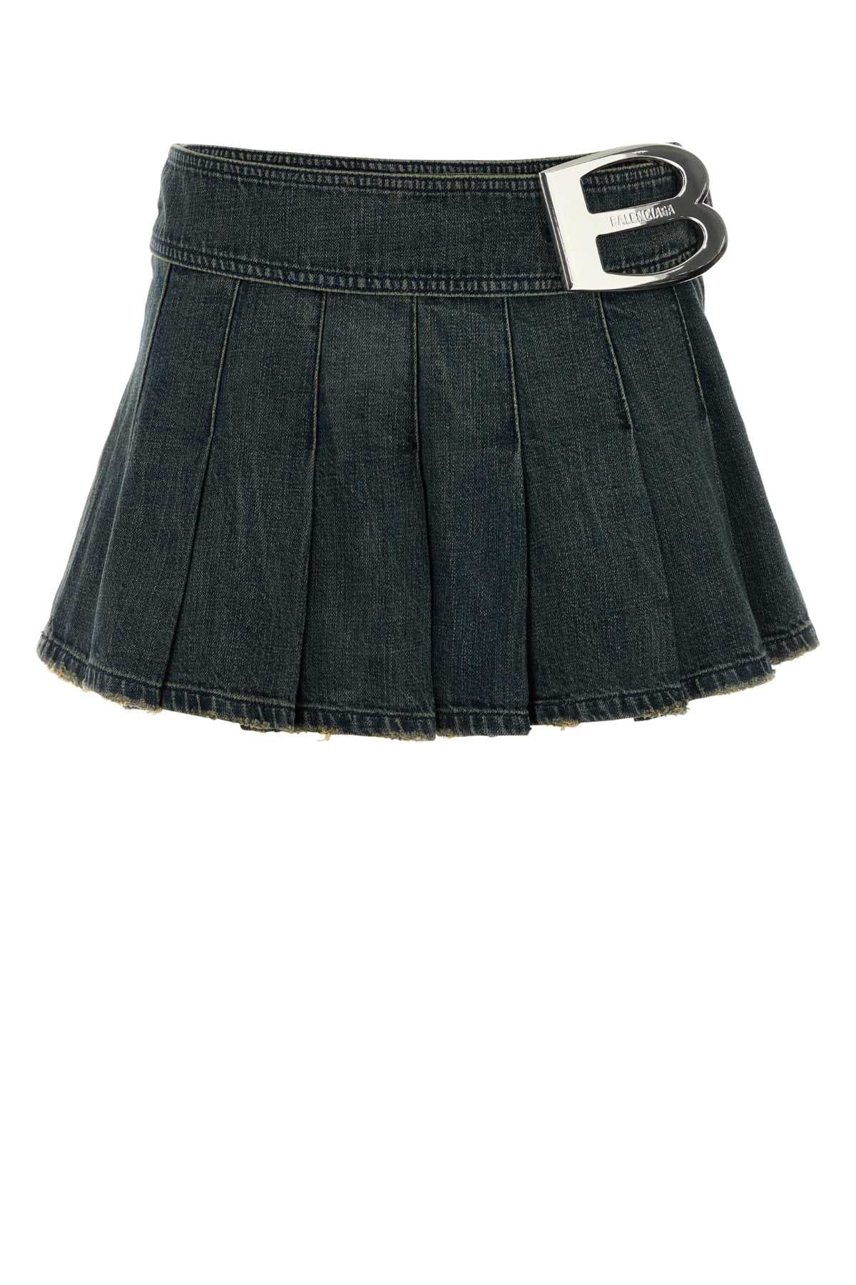 Balenciaga Pleated Denim Skirt — Navy
