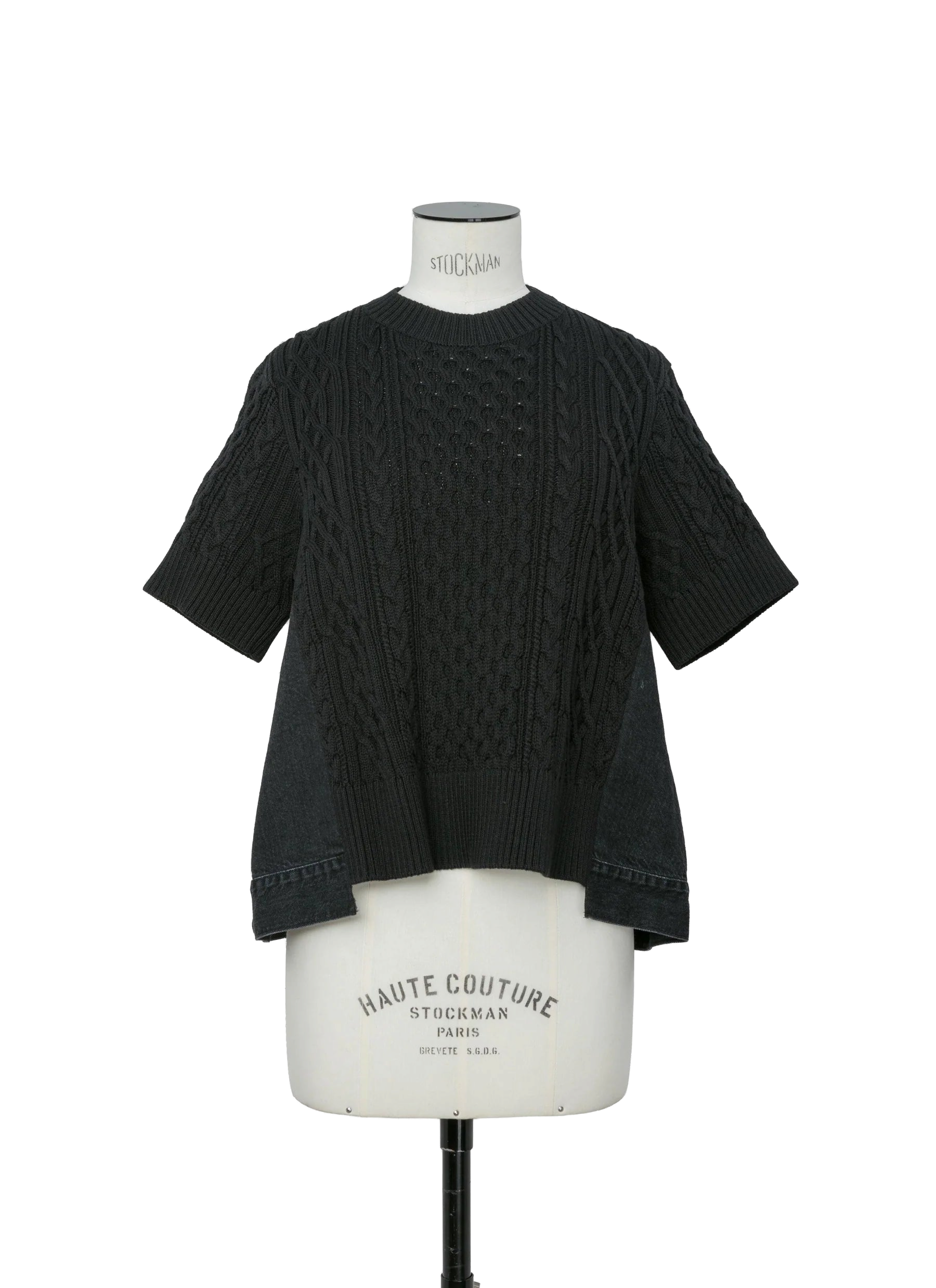 Sacai Hybrid Denim and Cotton-Knit Sweater — Black