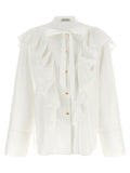 Alberta Ferretti Pleated Ruffle Cotton Blouse — White