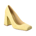 Bottega Veneta Suede Square-Toe Block-Heel Pump — Yellow