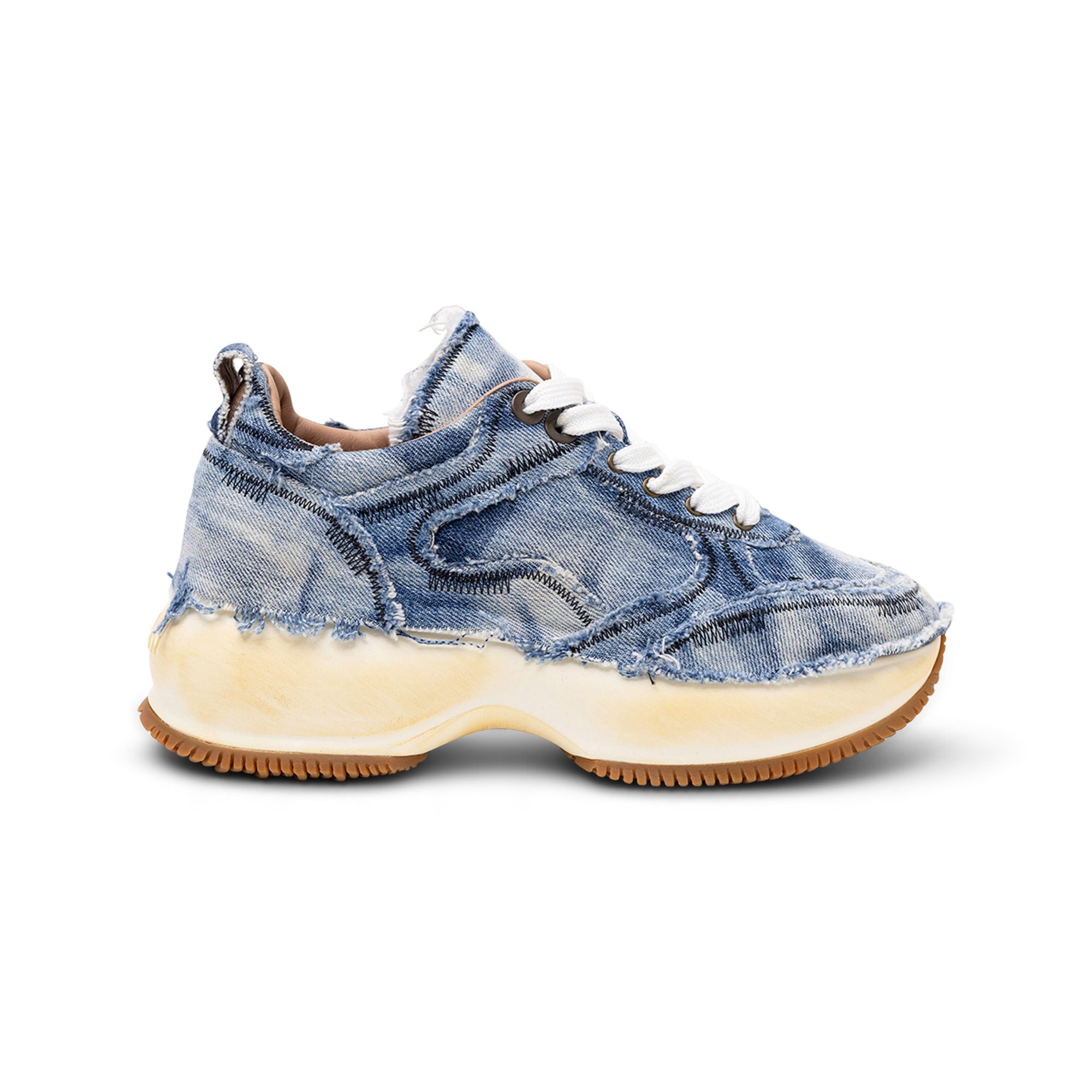 Hogan Frayed Denim Platform Sneaker — Blue