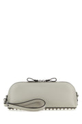 Valentino Garavani Studded Leather Clutch — Beige