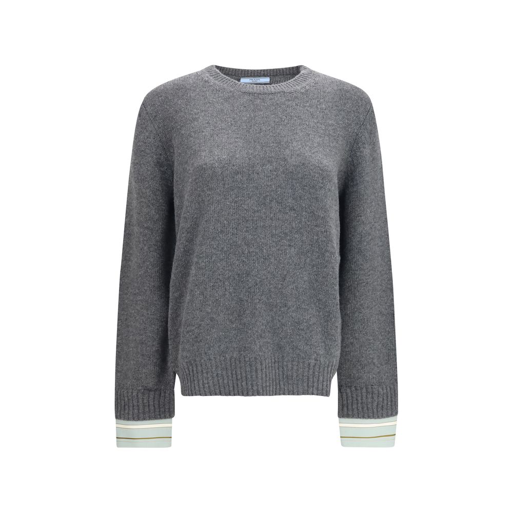 Prada Wool-Blend Crewneck Sweater — Gray