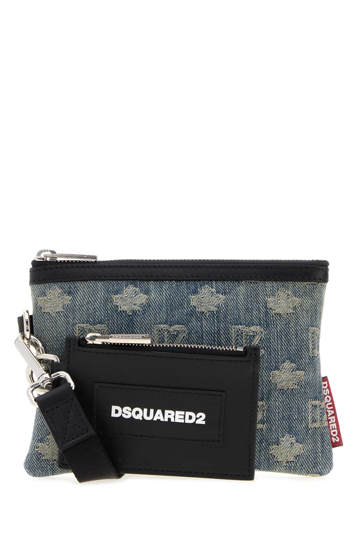 Dsquared2 Embroidered Denim Card Case — Blue