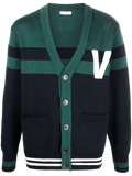 Valentino Striped Cotton-Knit Cardigan — Green