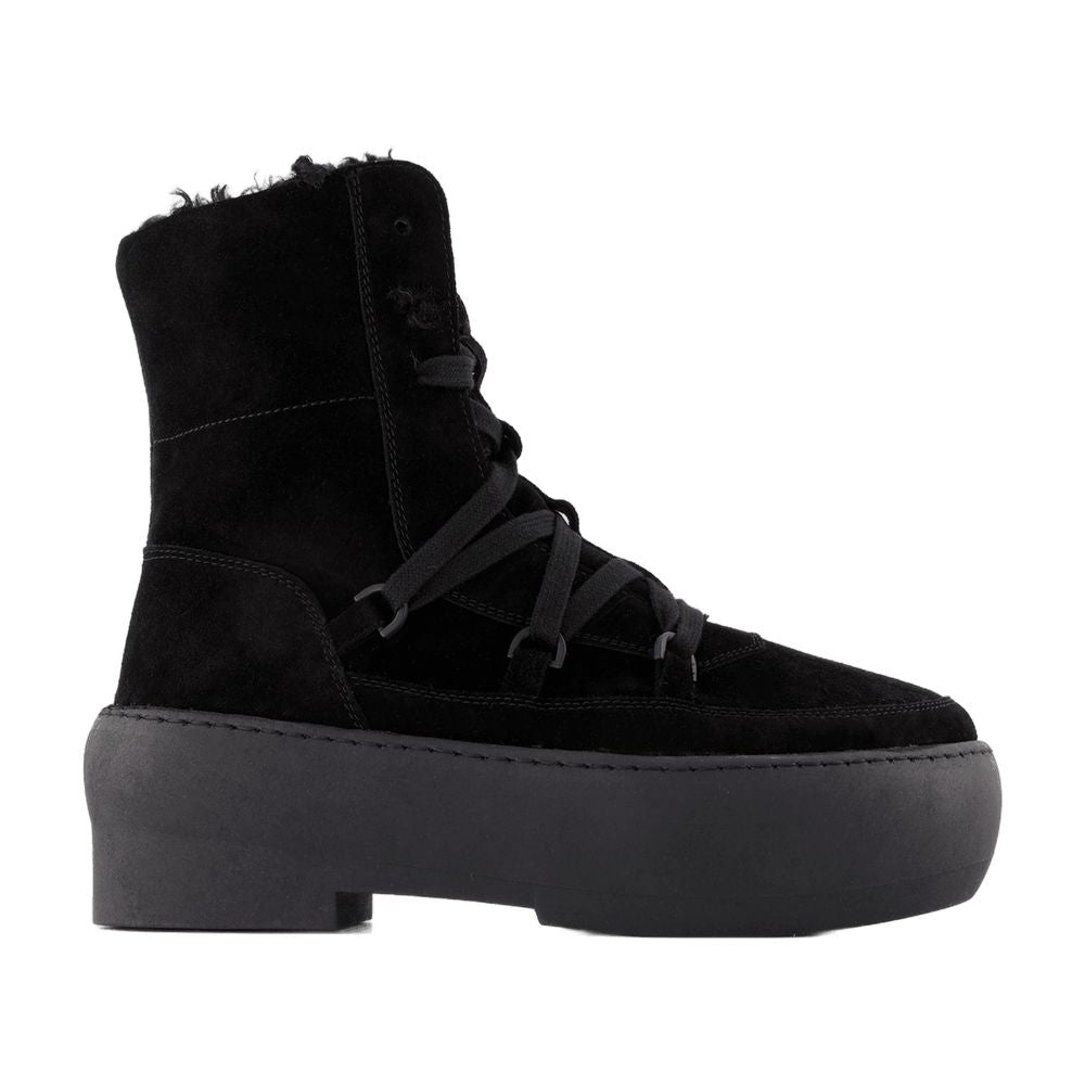 Gia Borghini Shearling-Lined Lace-Up Ankle Boot — Black