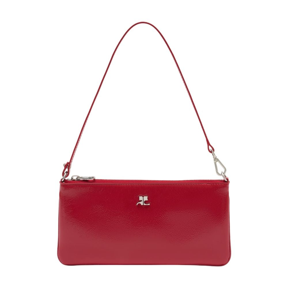 Courreges Calfskin Leather Shoulder Bag — Red
