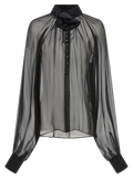 Dolce & Gabbana Silk Chiffon with 3D Floral Collar Blouse — Black