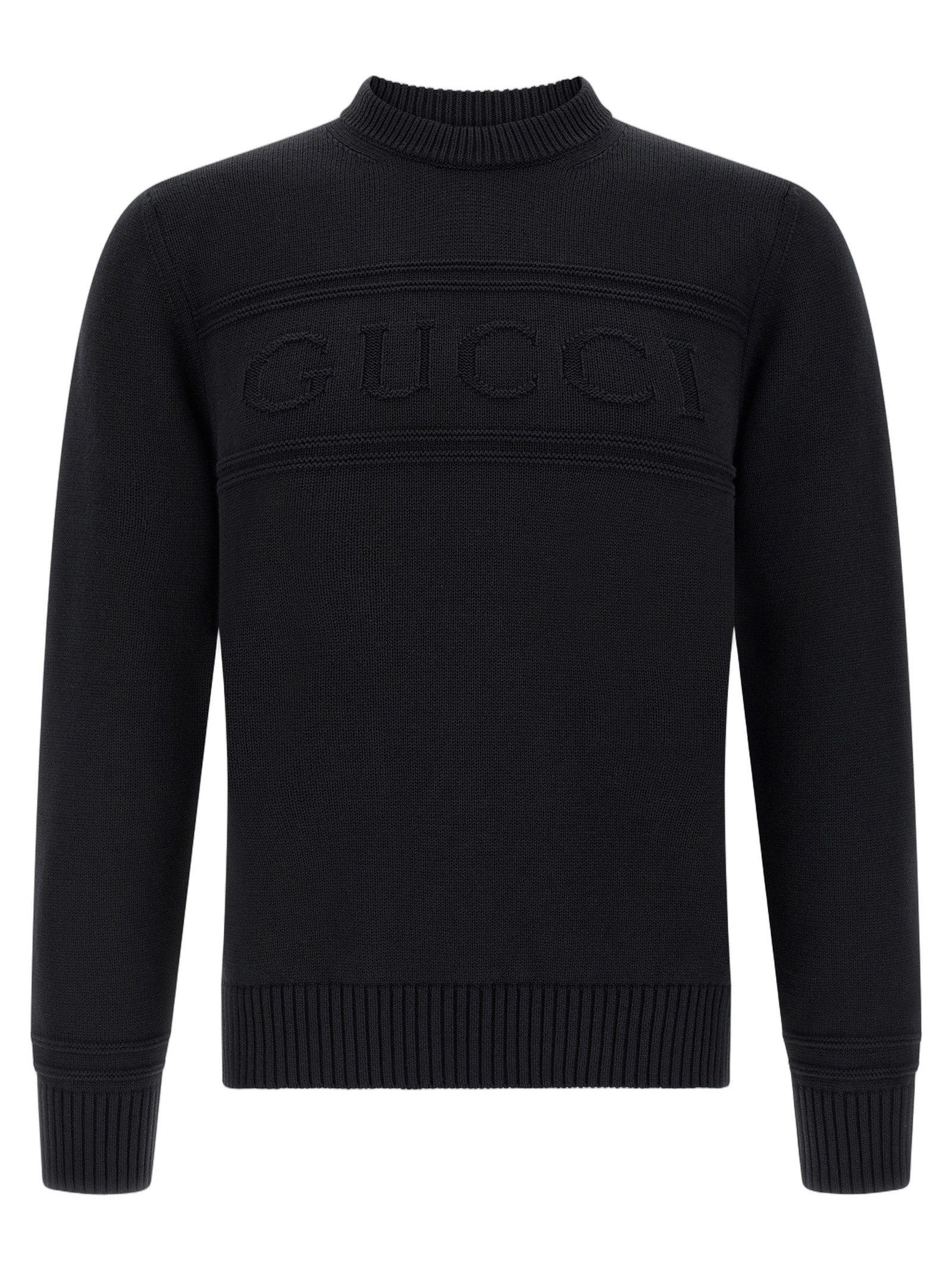 Gucci Logo-Embroidered Knit Sweater — Black