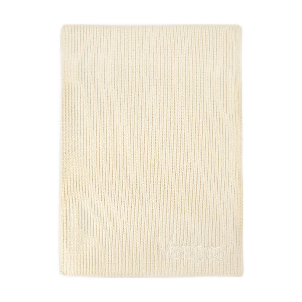 Versace Logo-Embroidered Cotton Scarf — Beige