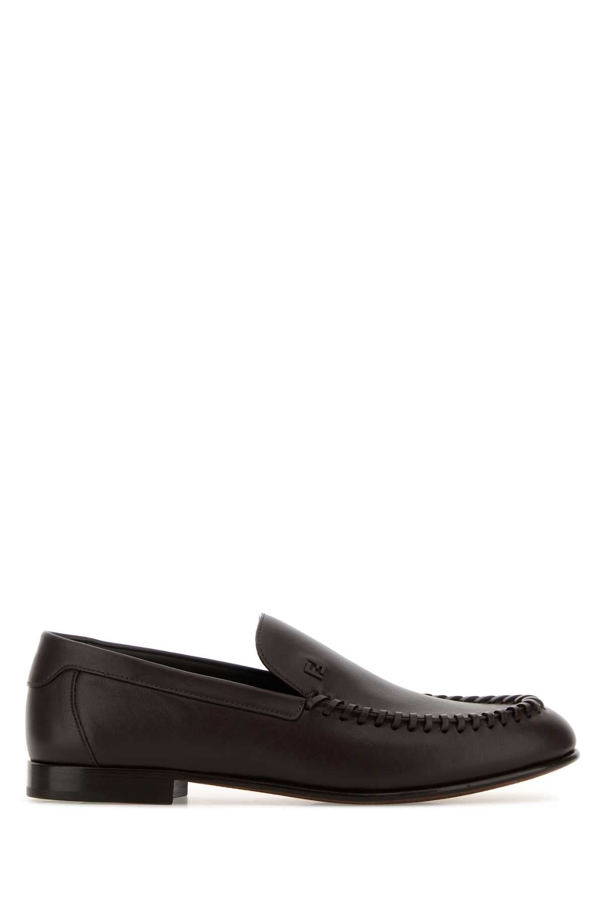 Fendi Leather Moccasin Loafer — Brown