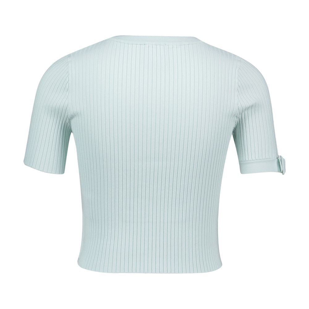 Courreges Buckle-Cuff Ribbed Viscose T-Shirt — mint