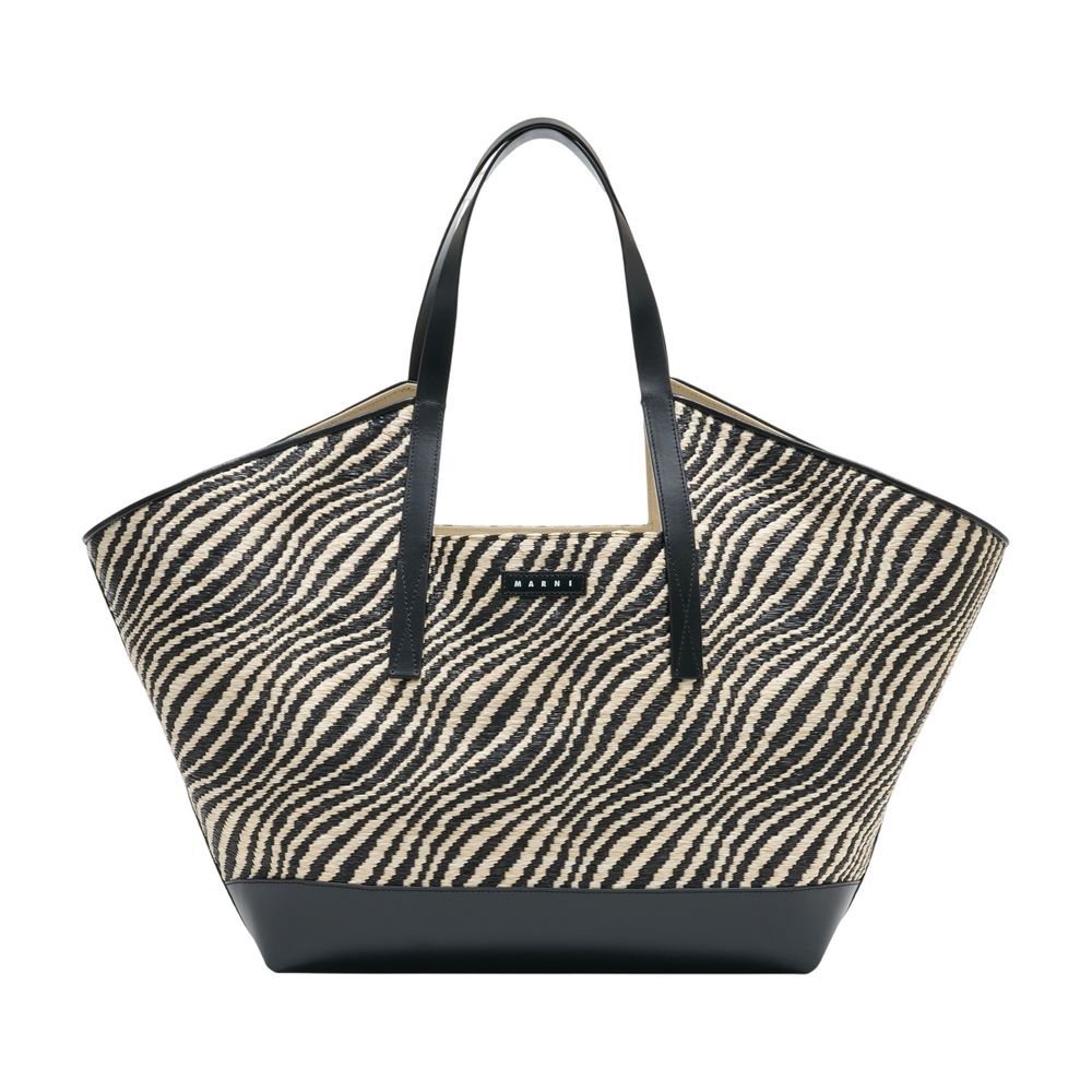Marni Striped Nylon Tote Bag — Black