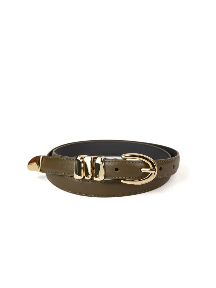 Guess Gold-Buckle Leather Belt — Green