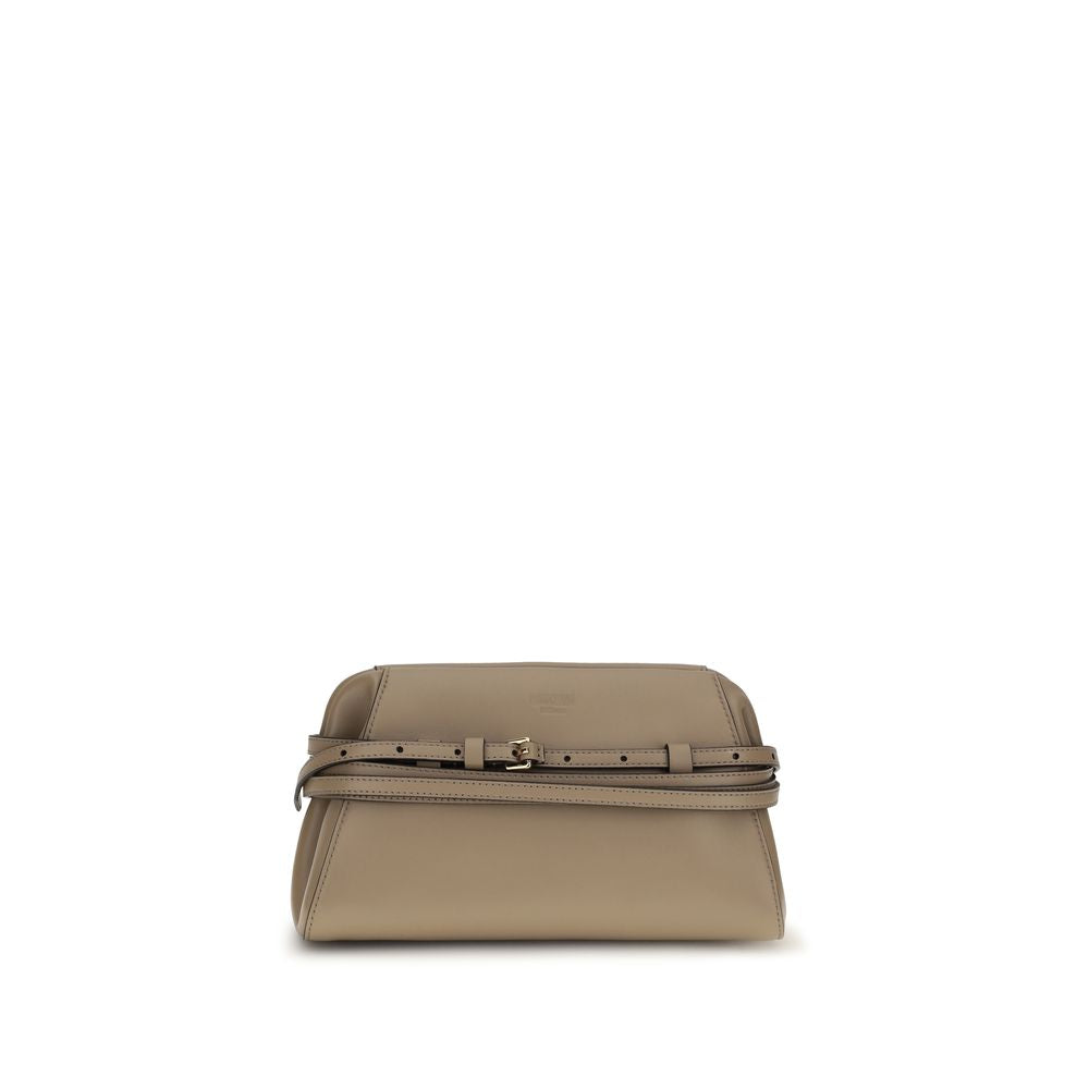 Moschino Belt-Detail Goatskin Clutch — Beige