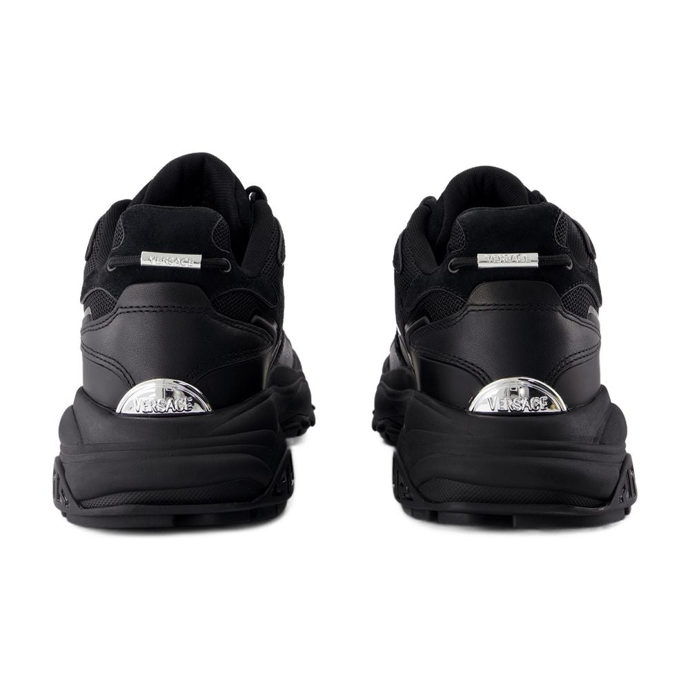 Versace Low-Top Calfskin Leather Sneaker — Black