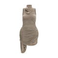 Magda Butrym Draped High-Neck Dress — Beige