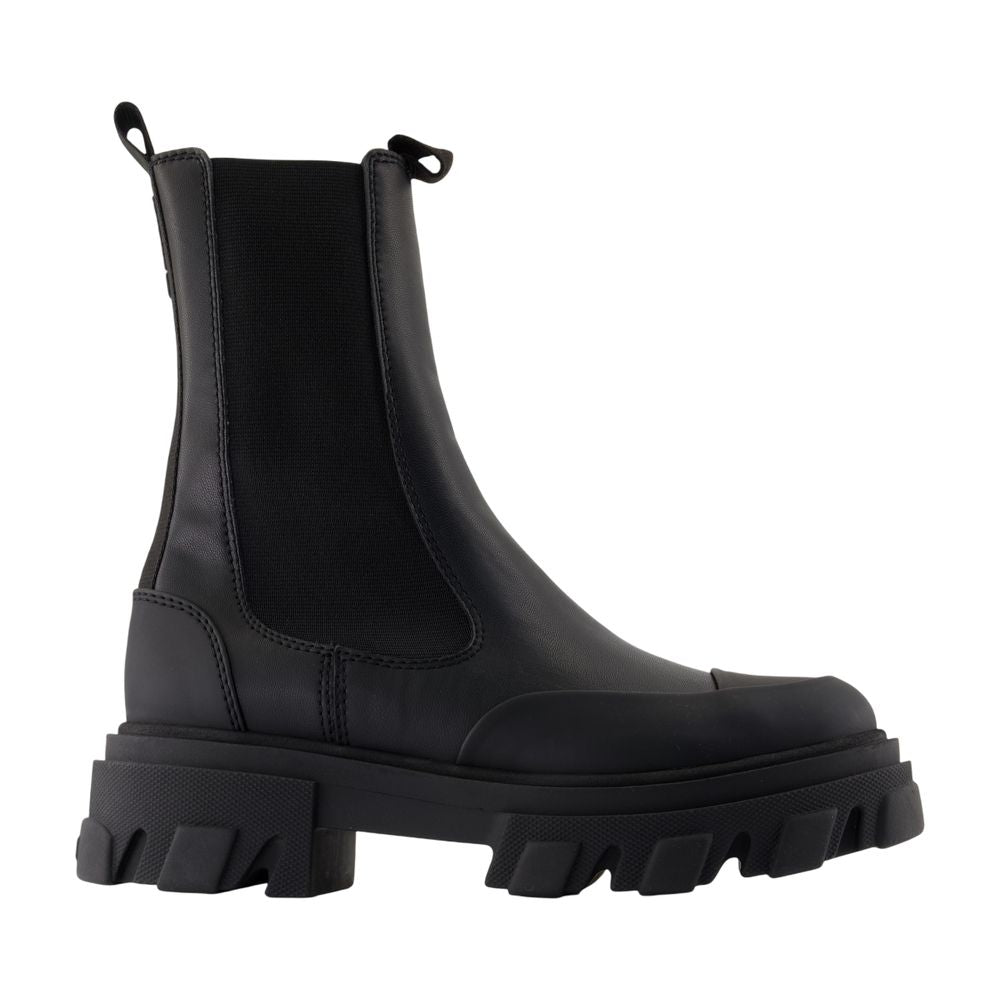 Ganni Chunky-Sole Leather Chelsea Boot — Black