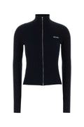 Miu Miu Logo-Embroidered Ribbed Cotton Cardigan — Navy