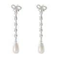 Self-Portrait Bow Pearl Droplet Earrings — Silver