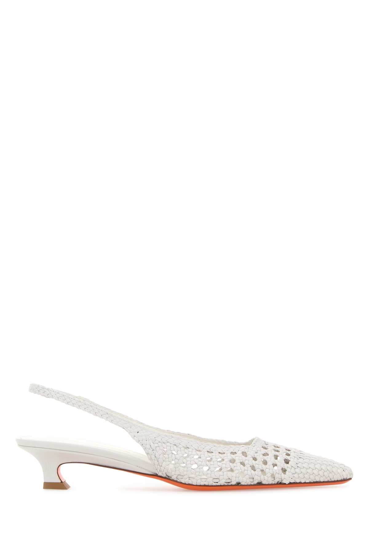 Santoni Perforated Leather Slingback Heel — White