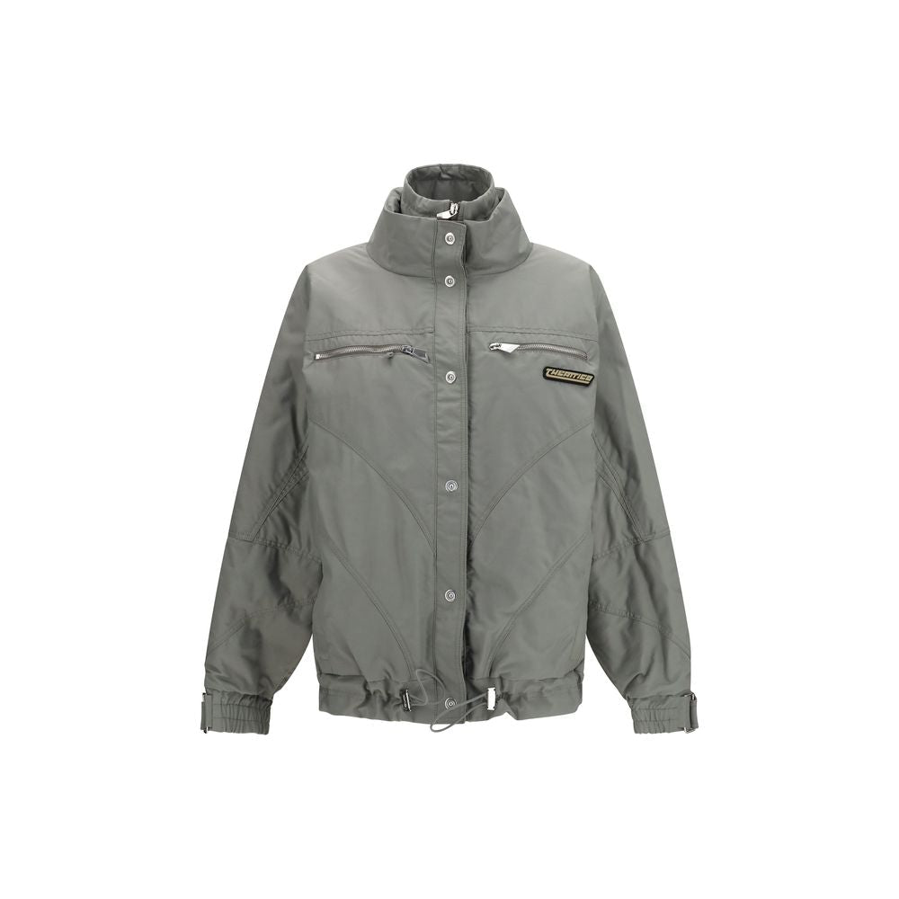 The Attico Padded Cotton with Chest Logo Patch Bomber Jacket — Gray