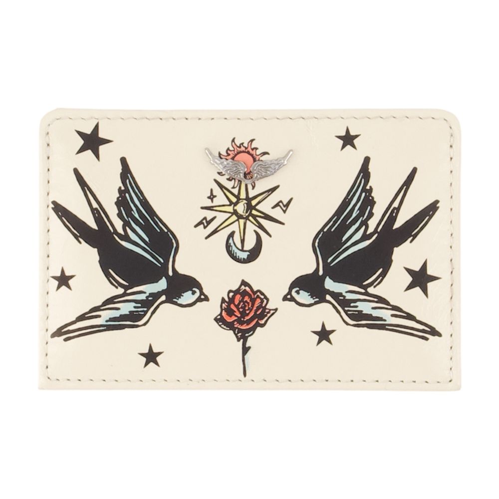 Zadig & Voltaire Tattoo-Print Cowhide Card Case — Ivory