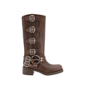 Miu Miu Buckled Calf Leather Boot — Brown