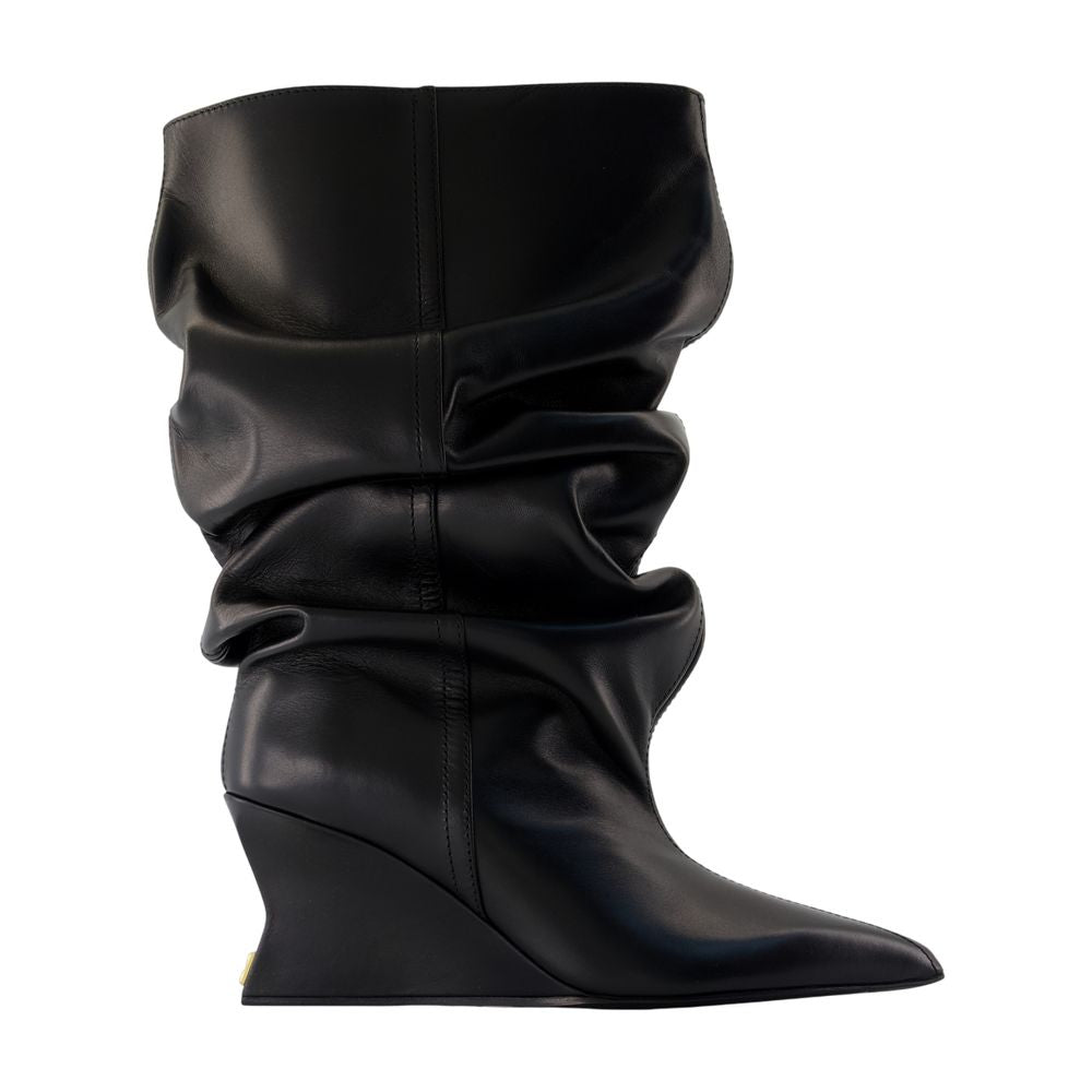 Balmain Leather Wedge Ankle Boot — Black