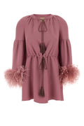 Valentino Garavani Silk with Feathered Cuffs Blouse — Rose
