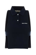 Miu Miu Logo-Embroidered Piquet Polo Shirt — Navy