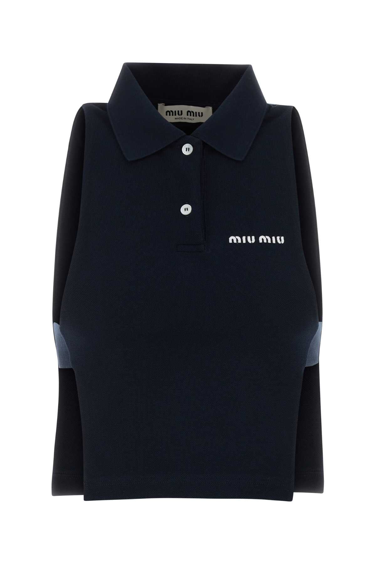 Miu Miu Logo-Embroidered Piquet Polo Shirt — Navy