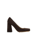 Bottega Veneta Suede Square-Toe Block-Heel Pump — Brown
