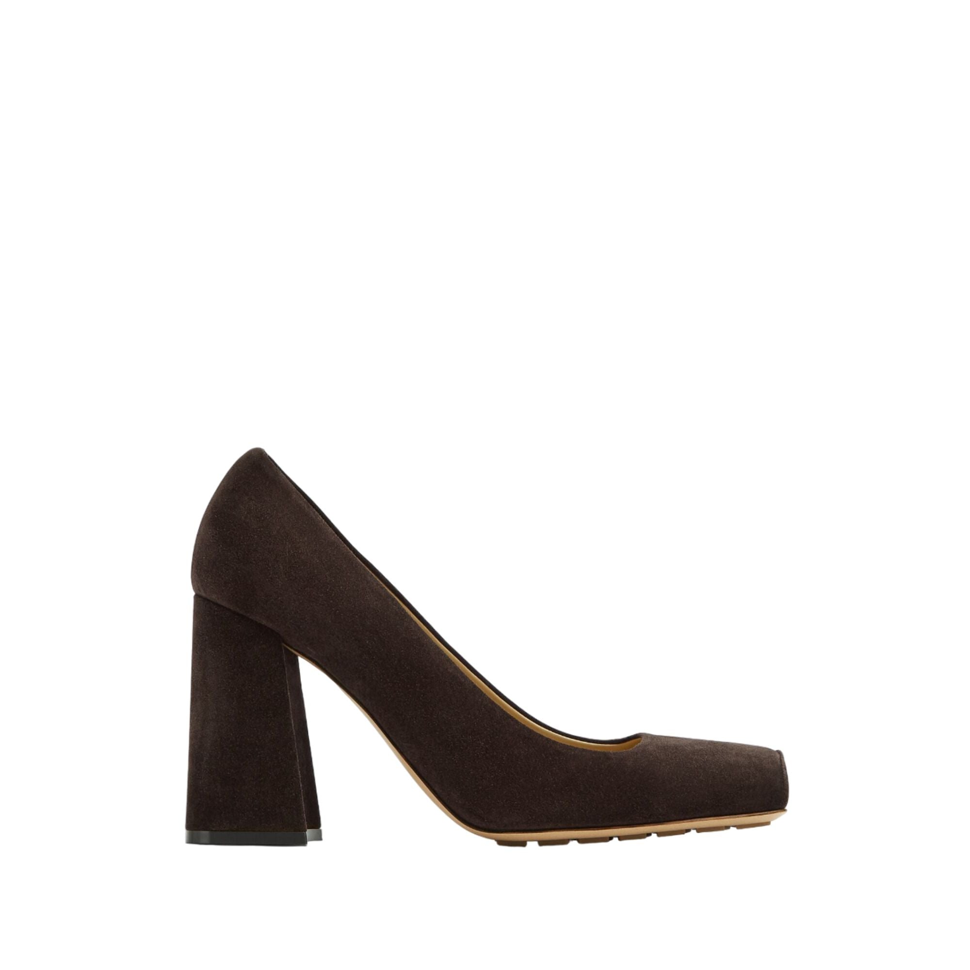 Bottega Veneta Suede Square-Toe Block-Heel Pump — Brown