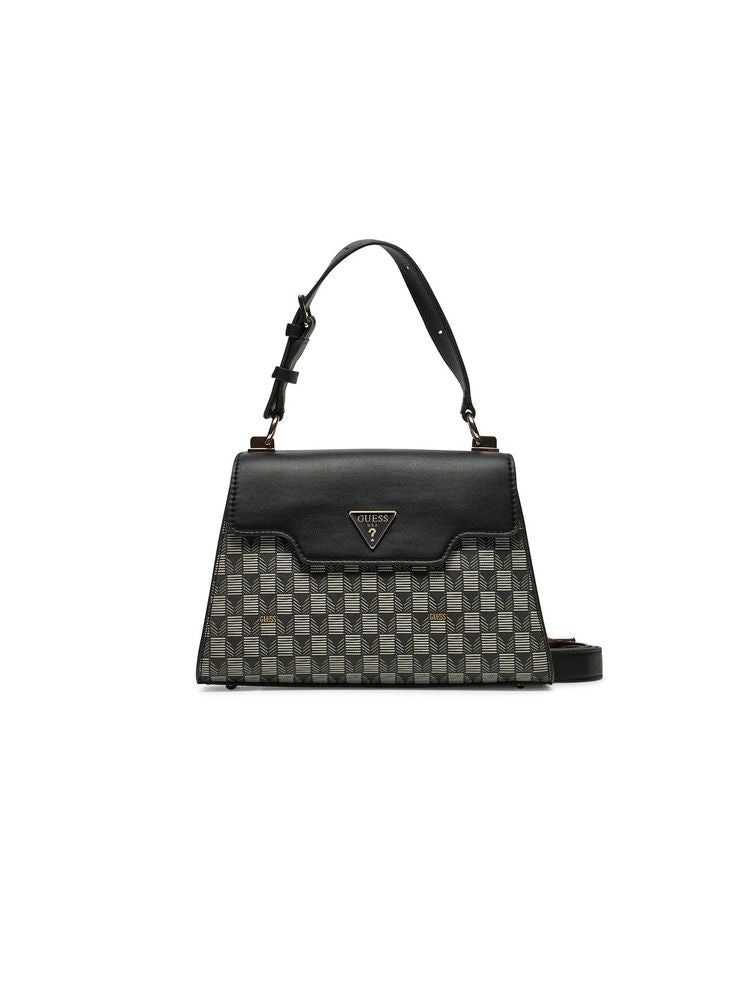 Guess Logo-Patterned Polyurethane Top Handle Bag — Black