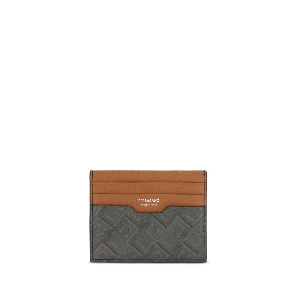 Ferragamo Monogram Leather Card Case — Brown