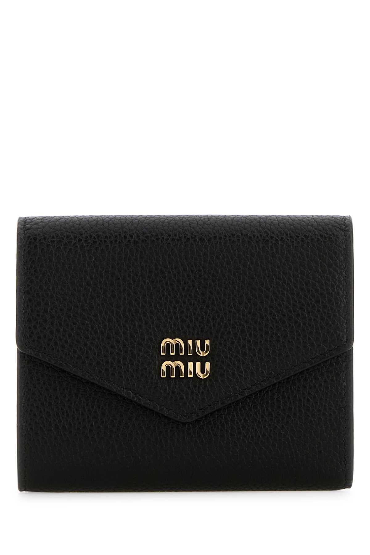 Miu Miu Textured Leather Wallet — Black