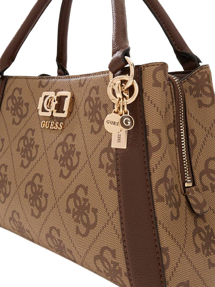 Guess Logo-Print Polyurethane Satchel Bag — Brown