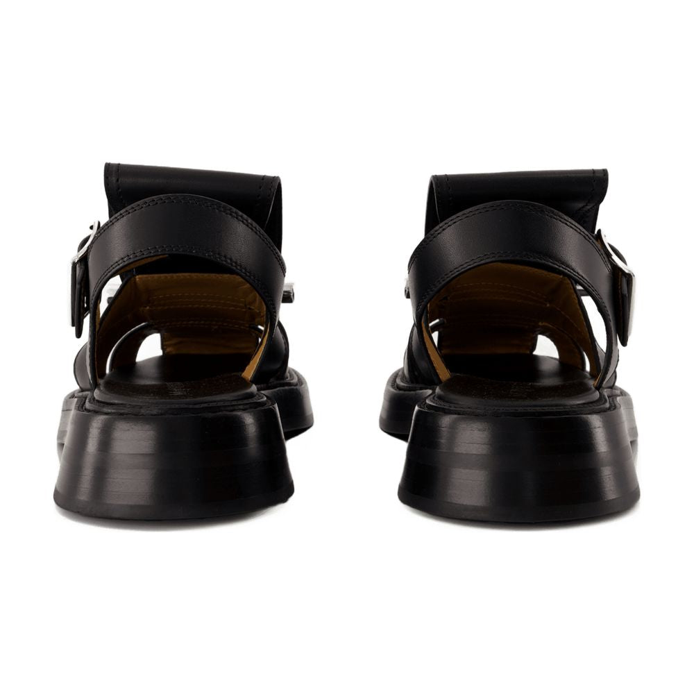 Alexander McQueen T-Bar Leather Sandals — Black