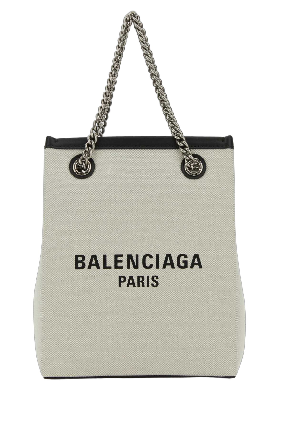 Balenciaga Logo-Print Canvas Shoulder Bag — Beige