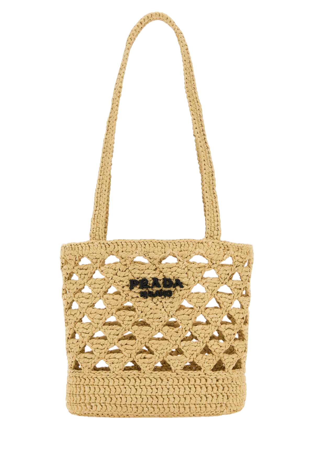 Prada Woven Straw Shoulder Bag — Beige