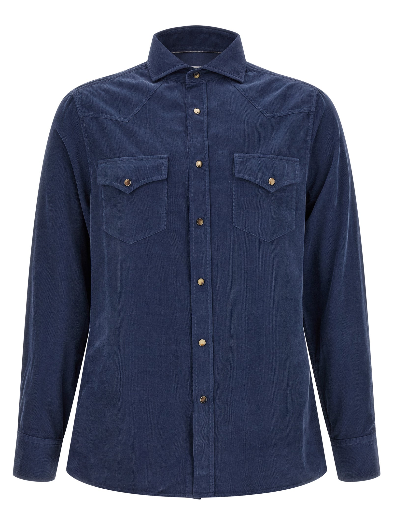 Brunello Cucinelli Corduroy Western Shirt — Navy
