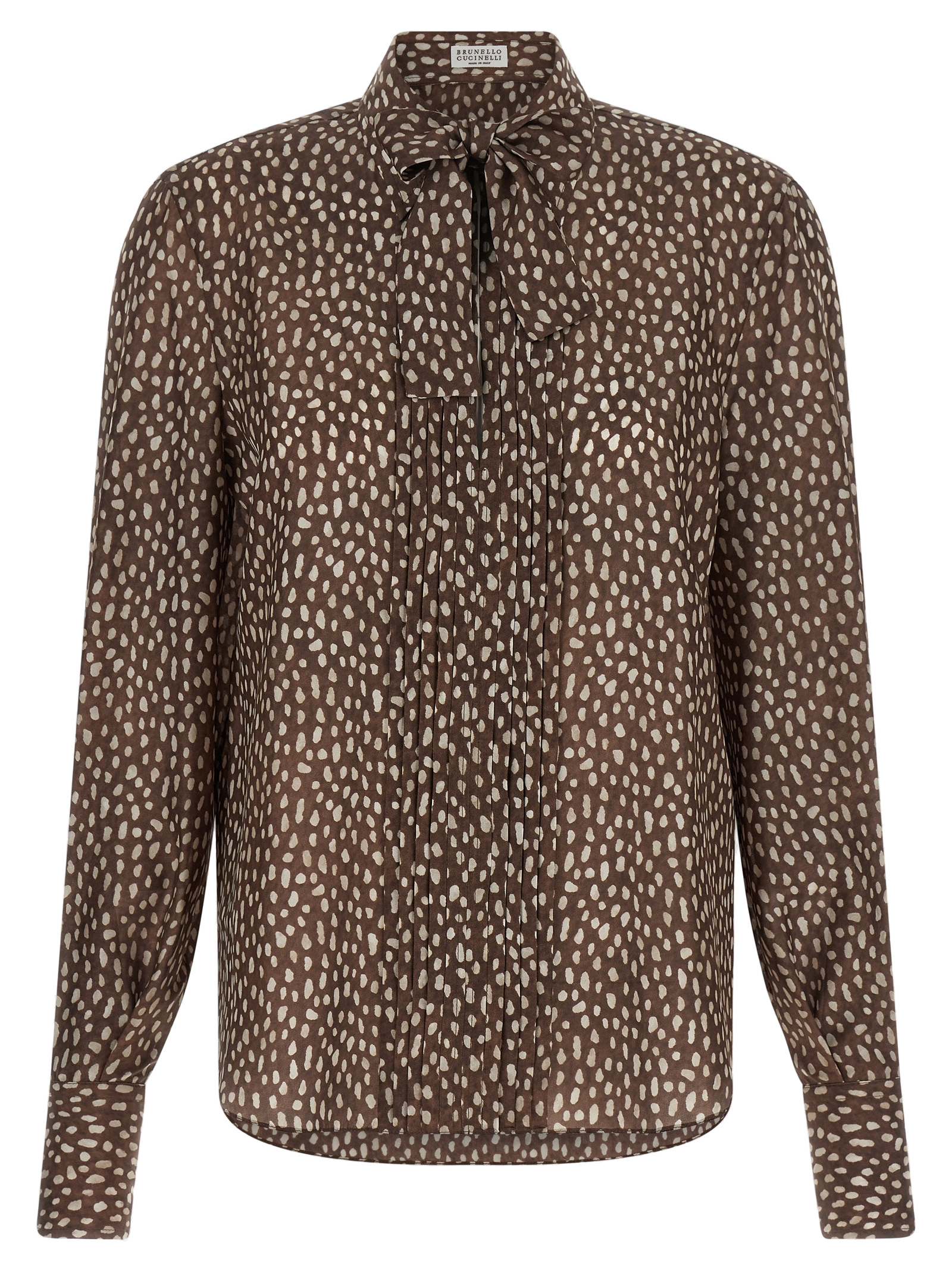Brunello Cucinelli Polka-Dot Silk Blouse — Brown